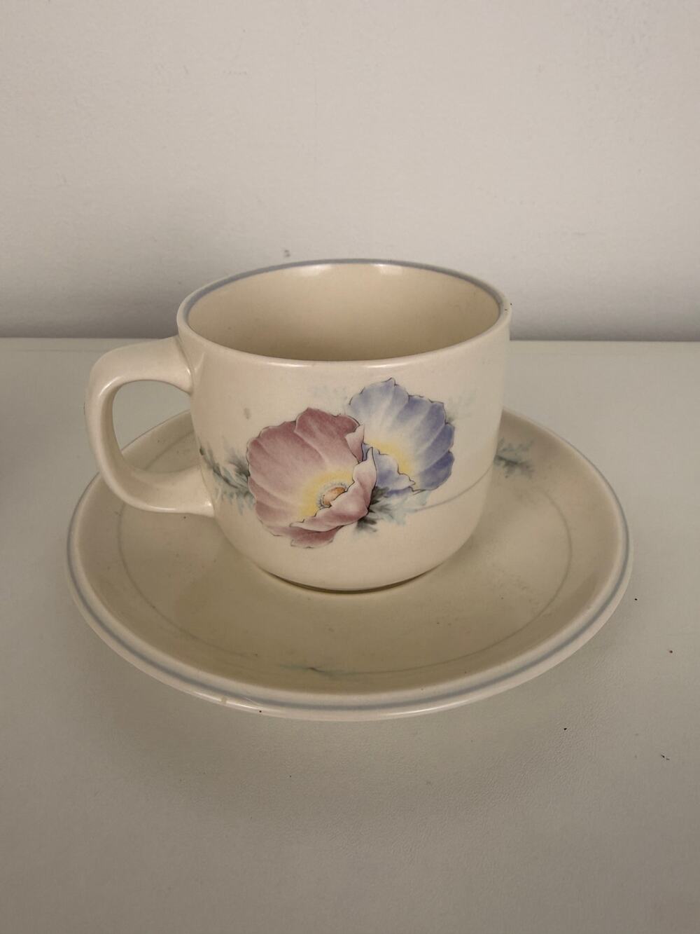 Vintage Keltcraft Misty Isle Noritake Floral Saucer Pink/Purple Cream Cup Set